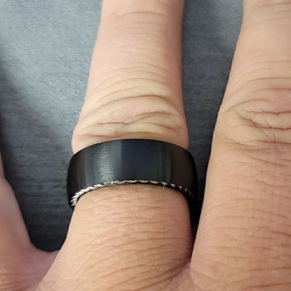 Black Wire Cable Inlay Wedding Band Promise Ring